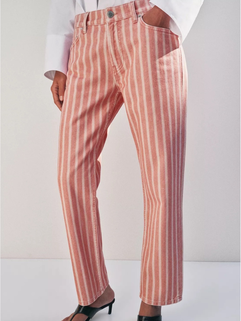 Striped Pink Mid-Rise Straight Jeans